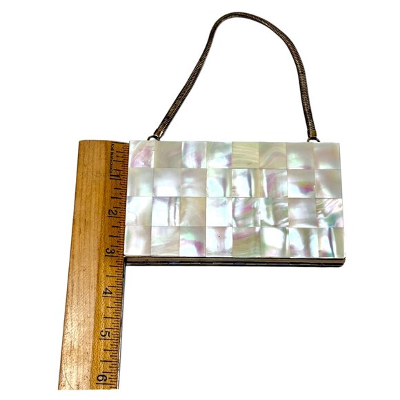 MCM Mother of Pearl Maudiere Compact Gold Tone Metal Rectangle 5.5 inch w Comb - Picture 8 of 16